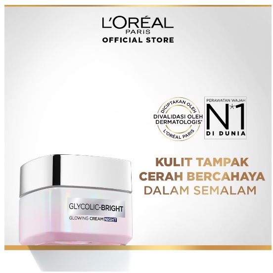 L'Oreal Paris Glycolic Bright Glowing Day Cream | Night Cream - 15ml - 50ml | Skincare Krim Glyco Loreal