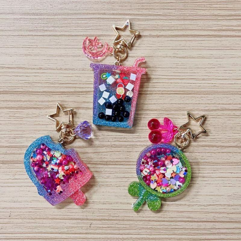 NEW! Mainan Fidget Resin Shaker Mainan Kreativitas Edukasi Anak DIY Toys Gantungan Kunci Resin Glitter Slime Unik Kado Gift Ultah