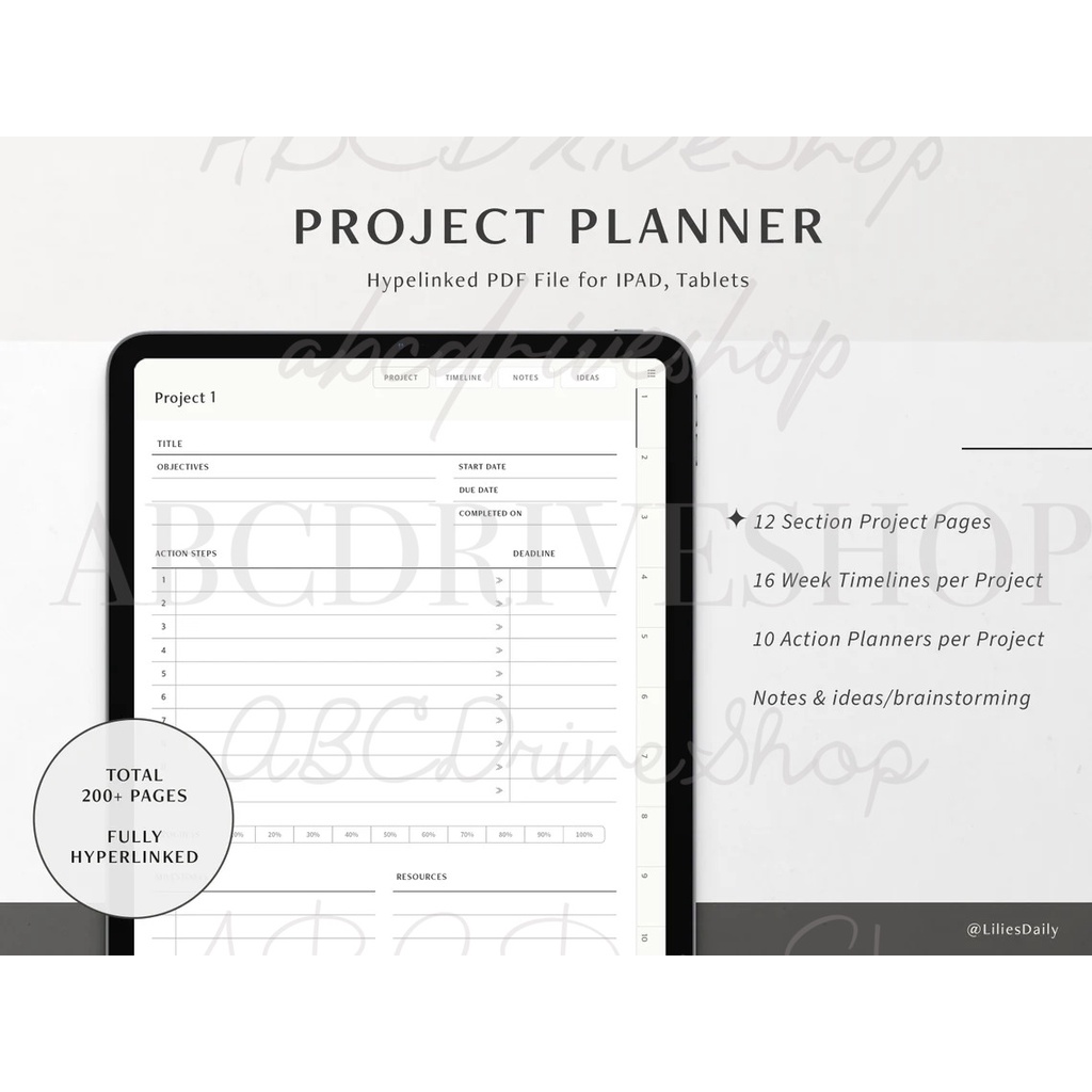 Digital Planner &amp; Journal - Project Planner with Timeline &amp; Action Steps