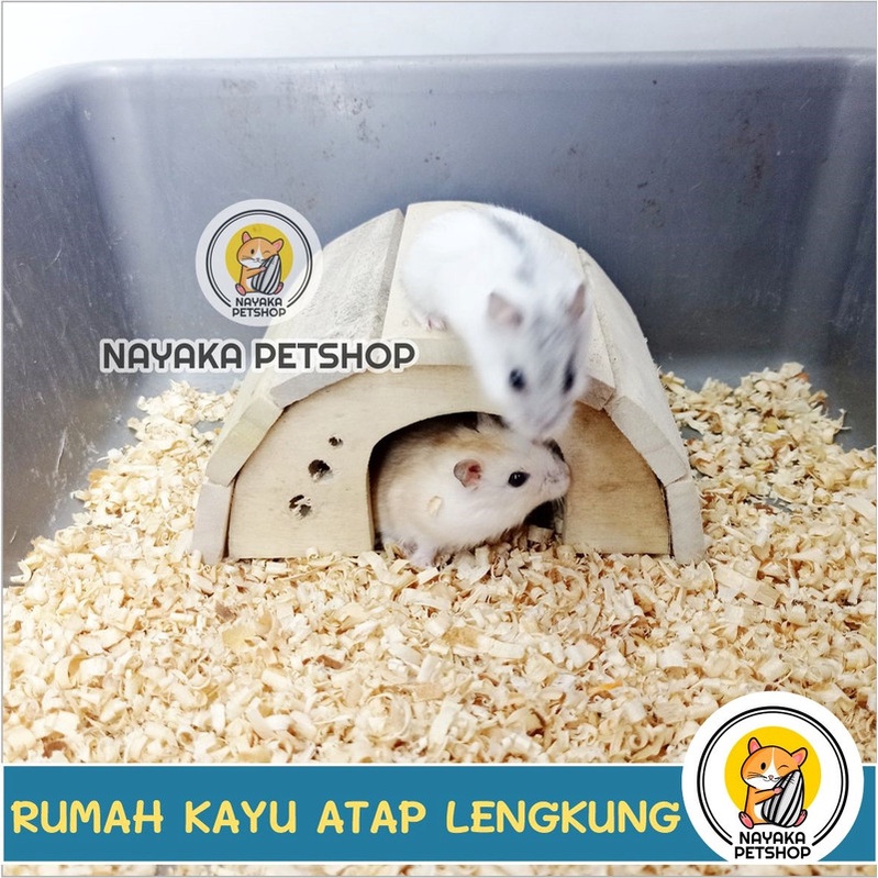 Rumah Hamster Kayu Atap Lengkung Wooden Home Kandang Hewan Sarang House