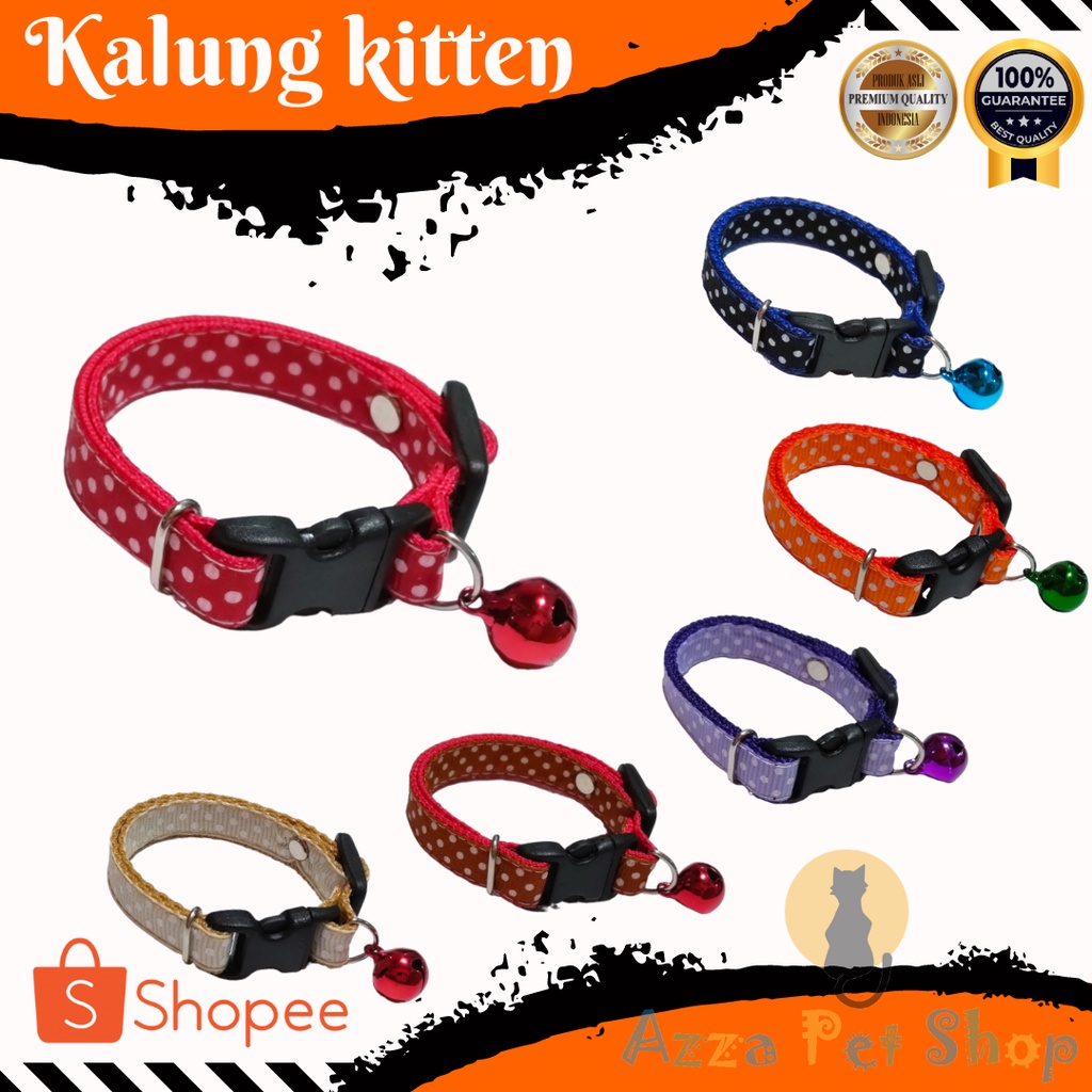 Kalung kucing kitten motif polkadot lonceng warna ukuran12mm