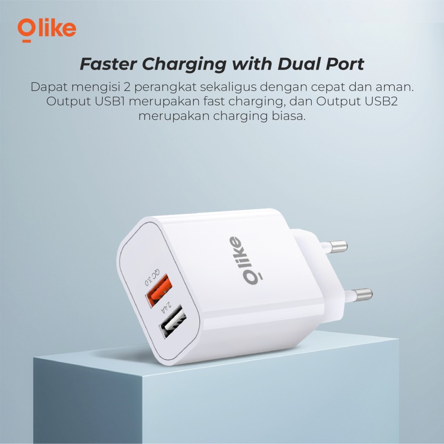 OLIKE Kepala Charger Dual USB Adapter FAST QUICK Charger 3.0 27W C305