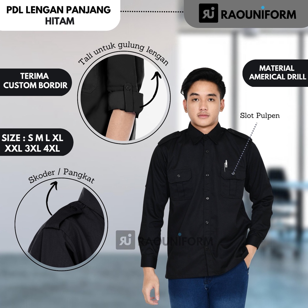 Kemeja Lengan Panjang/Kemeja PDL Lengan Panjang/Seragam Kerja Lapangan/PDL Custom Bordir/Baju Custom Bordir/Kemeja Kantor Pria