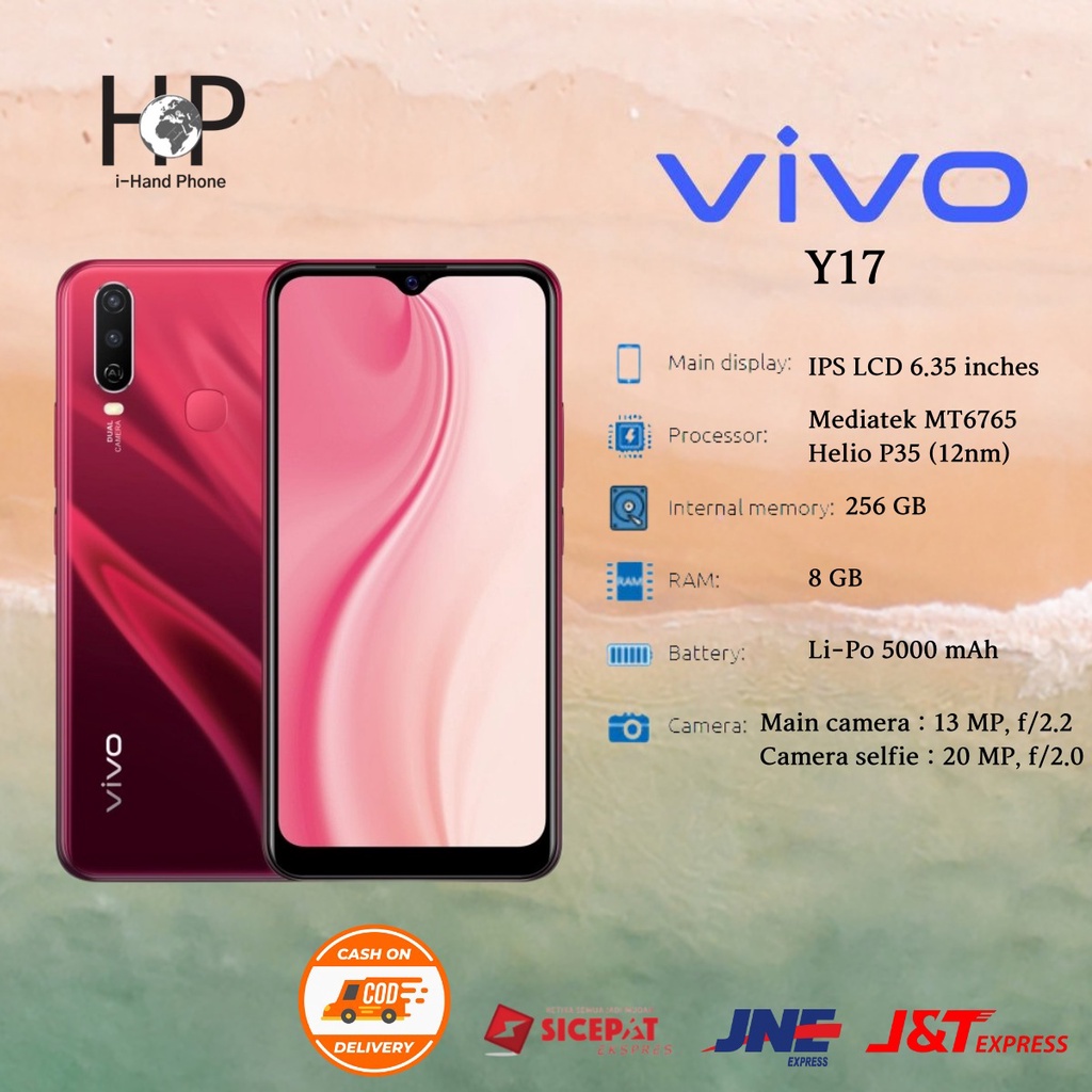 VIVO Y17 HP MURAH smartphone 8GB+256GB/6GB+128G/5000 mAh 6.35inch Handphone-RED 8+256GB