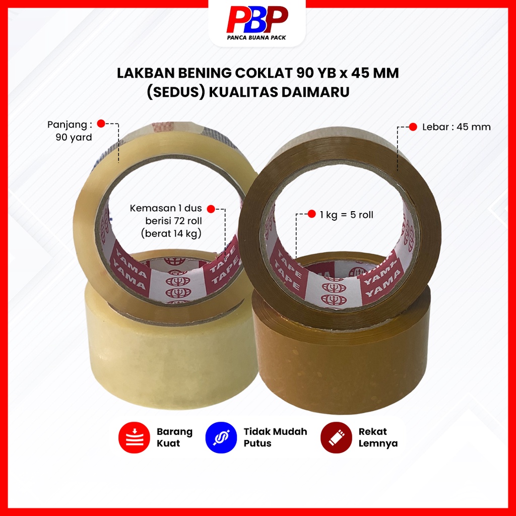 

Plester Lakban Bening Coklat 90YB x 45mm Satu Kardus Kualitas Daimaru Tidak Mudah Putus Perekat Kuat Untuk Packing Online Shop