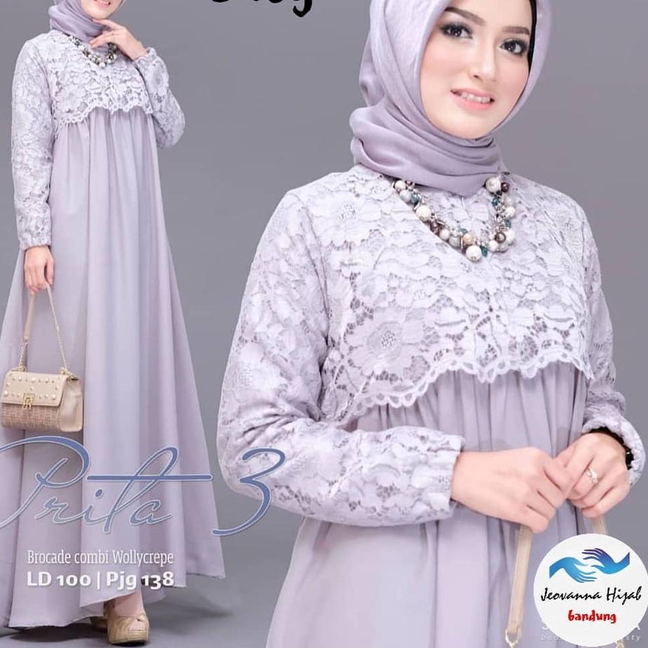 GAMIS BRUKAT PRITA KOMBINASI MOSCREPE / Gamis brokat busui/bumil muslimah wear masa kini
