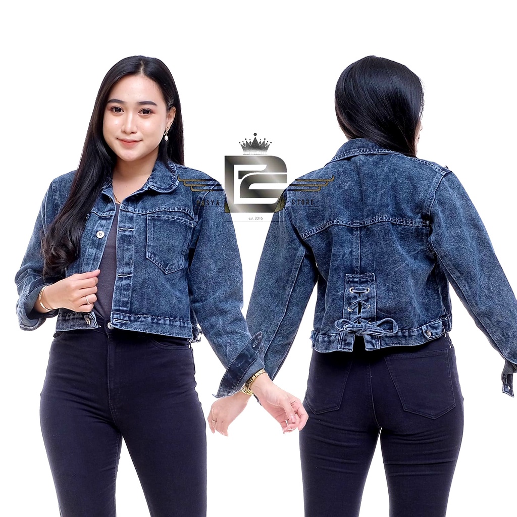 Jaket Jeans Crop Wanita Model Tali Dan Kancing Terbaru Korean Style