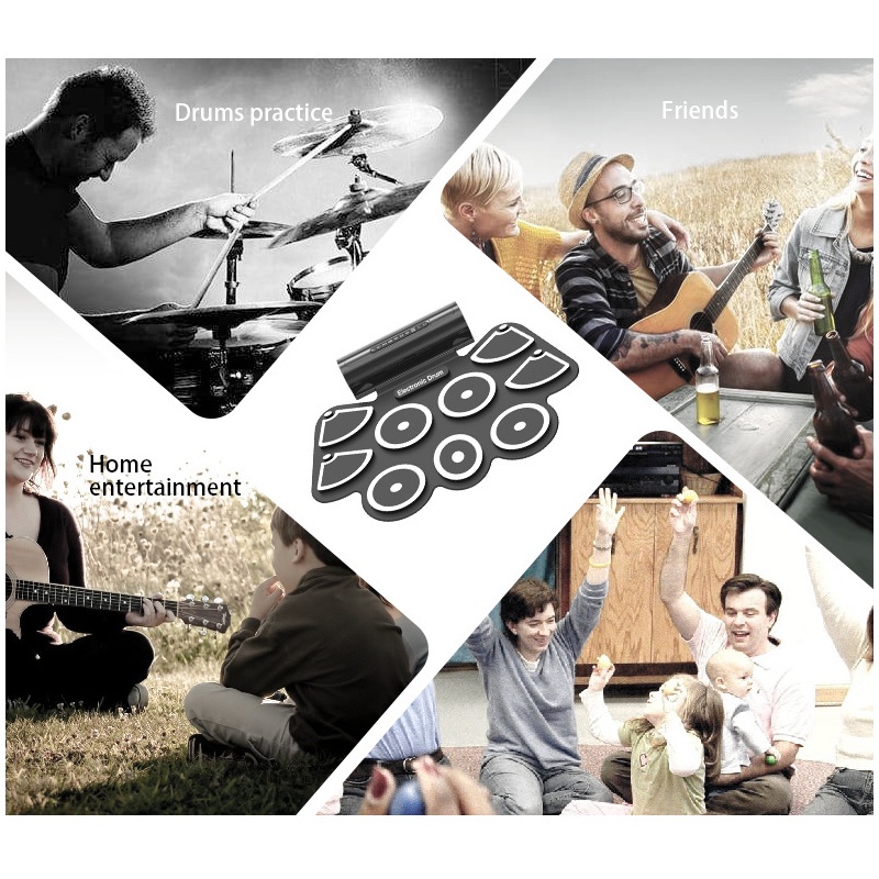 Drum Elektronik Digital Drum Kit 9 ​​Bantalan Drum Dapat Dilipat Dengan Fungsi MIDI Dapat Dihubungkan Ke Komputer