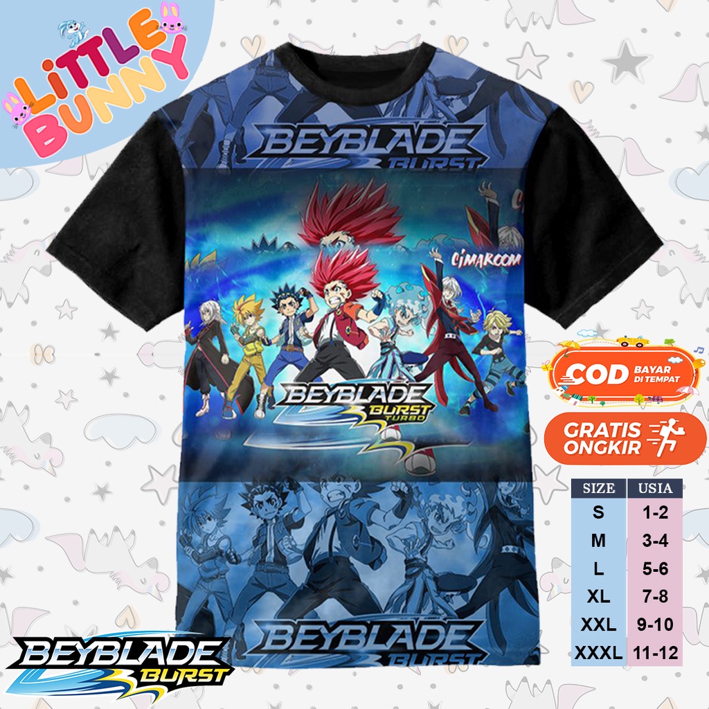 KAOS ANAK SUBLIME KARTUN BEYBLADE BURST TURBO BAJU KAOS ANAK BEYBLADE 1-12 TAHUN