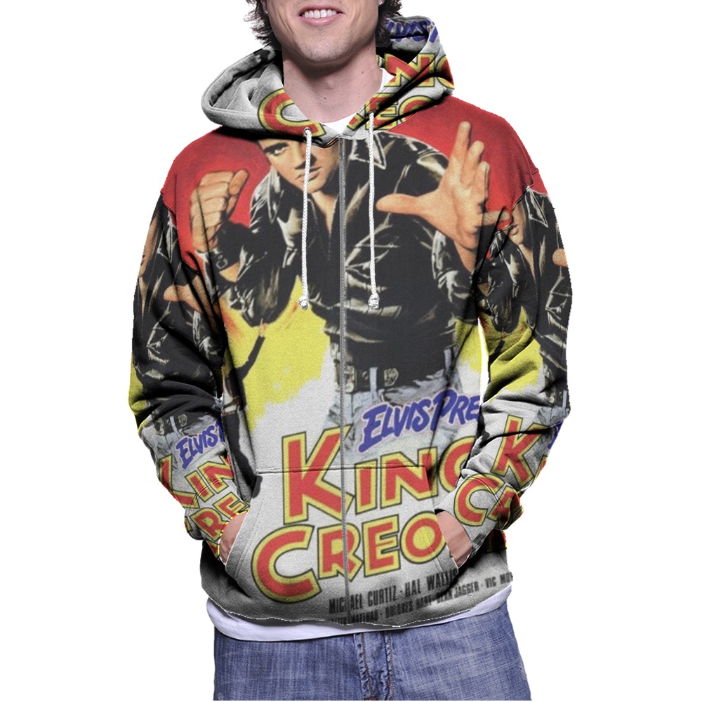 Jaket Hoodie Elvis Presley King Creole Hoodie Ritsleting Fullprint Bahan Jersey Casual Unisex Hoodie