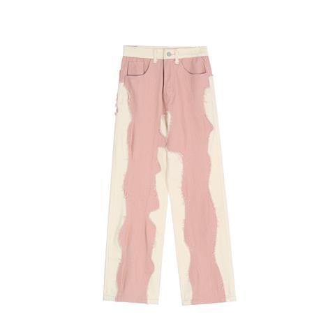 [✅BISA COD] #Sisjuly# Celana Panjang Santai Wanita Vintage Patchwork Lurus Jeans Jalan Kaki Lebar Lo