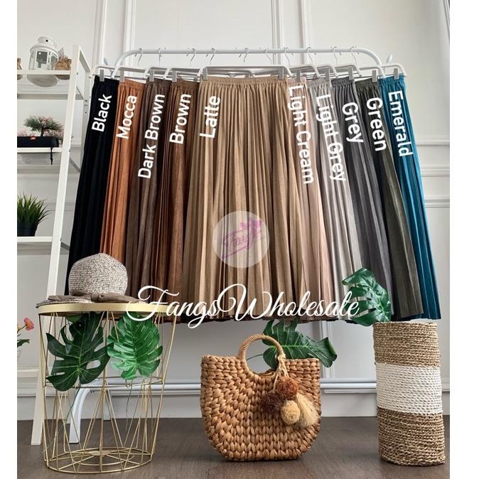 TREN TERBARU FW R415 Rok Plisket Suede Panjang Import Premium Kualitas London Girl | Rok Plisket Sue