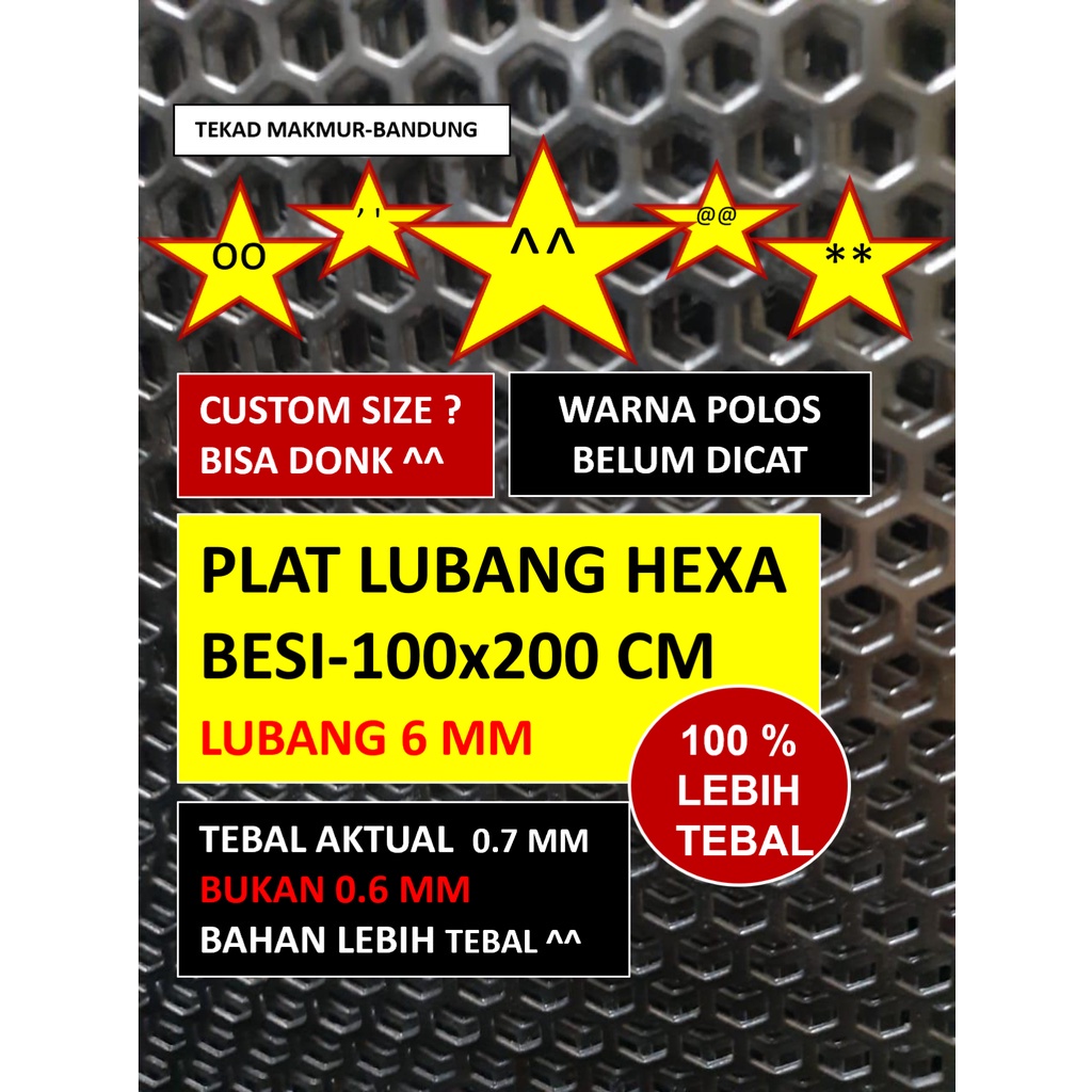 Best Plat 100X200 - Hexagonal Lubang 6 Mm - Plat Besi Ram Speaker - Tebal 0.8 Mm - Ram Grill Plat