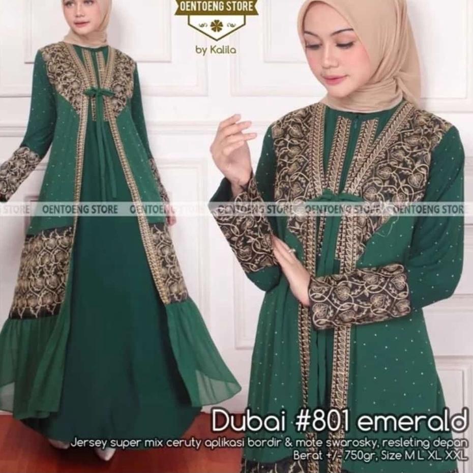 Abaya Dubay/ Abaya Murah / Gamis saudi arabia 801 Hijau botol Jersey Mix Ceruty bordir