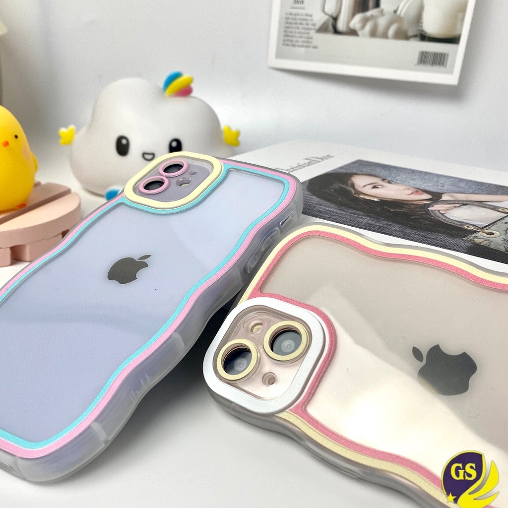 Iphone 7 8 Plus Iphone X/XS XR XS MAX Iphone 11 11 PRO 11 PRO MAX Iphone 12 12 PRO 12 PRO MAX Iphone 13 13 PRO 13 PRO MAX Iphone 14 14 PLUS 14 PRO 14 PRO MAX Soft Case Silicone Transparant Curly Wavy Macaron Gelombang Edge Pastel