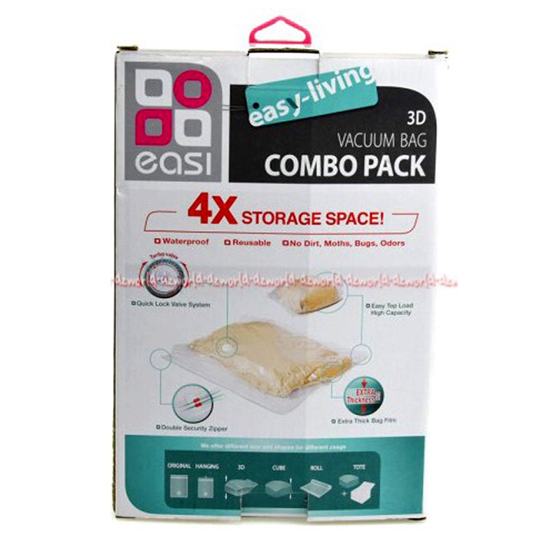 Stora Easi Vacuum Bag Combo Pack 3D Isi 3pcs Easy living 4x lebih Hemat Tempat Plastik Vakum Untuk Selimut Bantal Hordeng Produk Ukuran Besar Easy-Livi