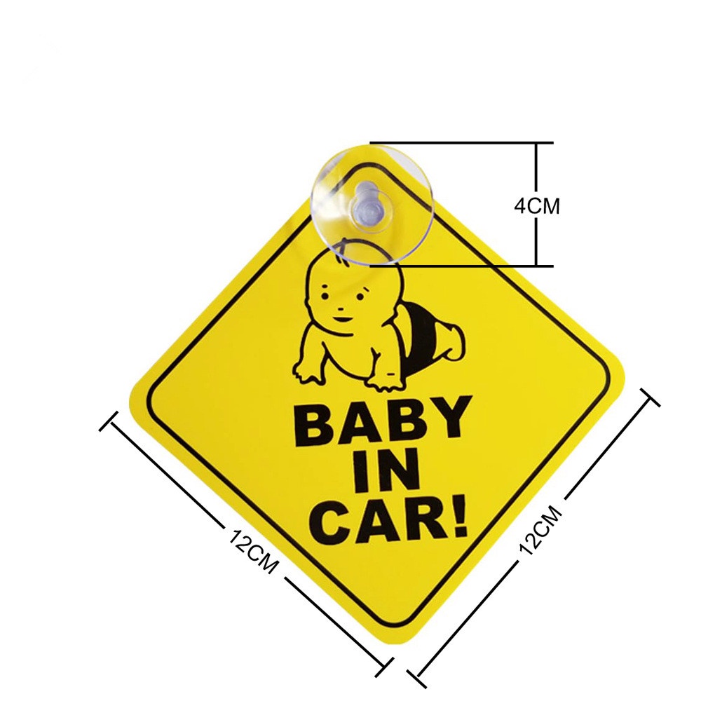 SAFETY CAR WINDOW SUCTION CUP YELLOW REFLECTIVE - BABY IN CAR / BABY ON BOARD SIGN CAR