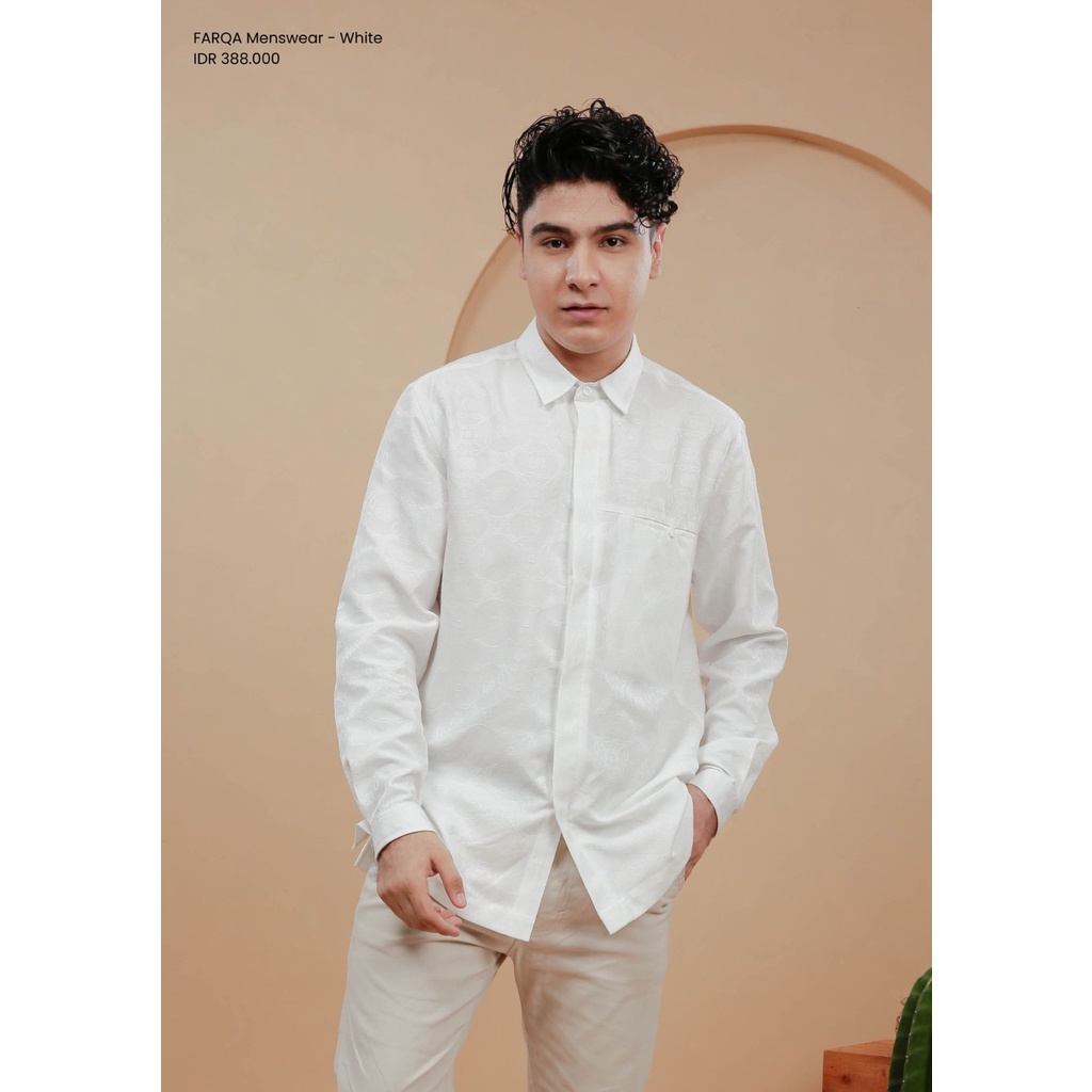 Zoya Koko Putih Farqa Menswear - Koko Pria Lengan Panjang - Bahan Katun Dobby