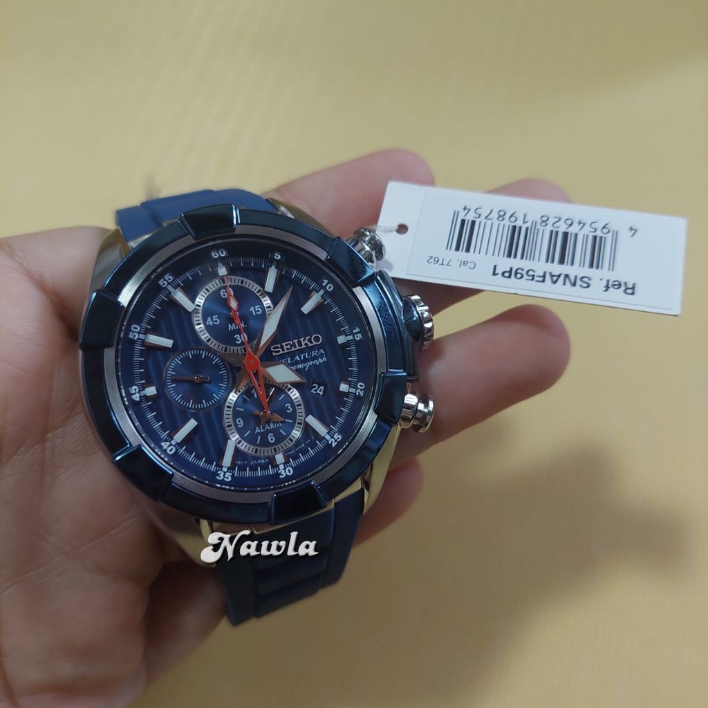 Seiko Velatura SNAF59P1 Blue Chronograph Alarm - Jam Tangan Pria SNAF59