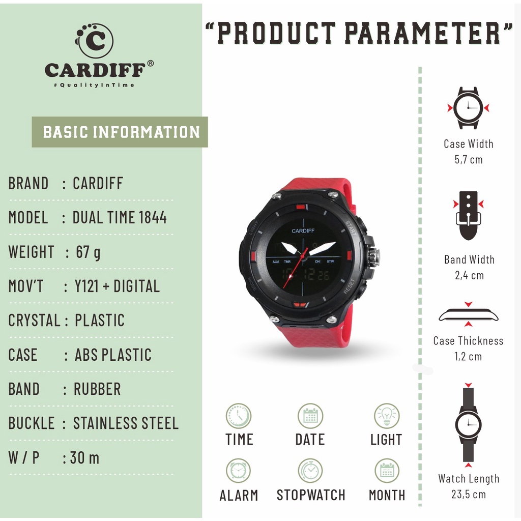 CARDIFF Dual Time 1844 Jam Tangan Sport Pria