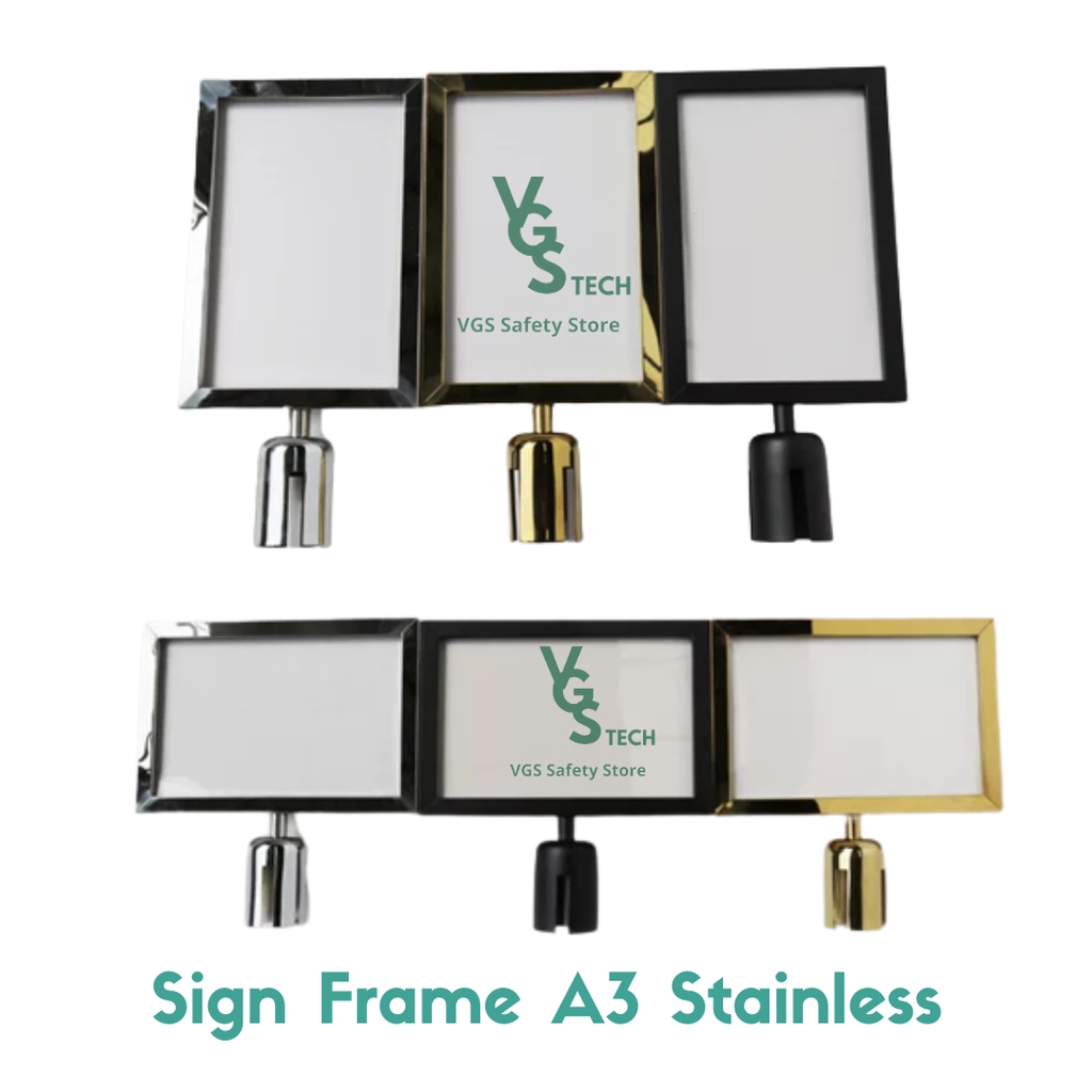 

Sign Frame A4 Stainless Potrait / Landscape Papan Tiang Antrian