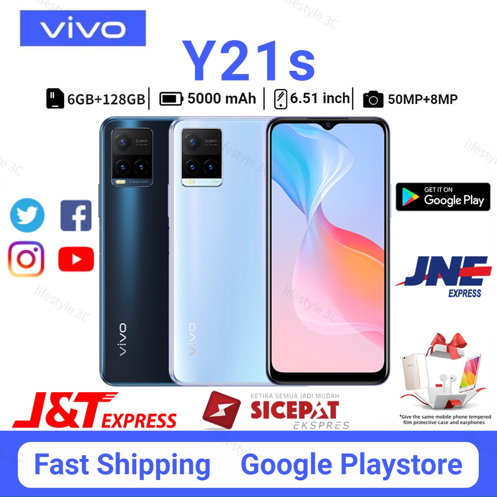 VIVO Y21s RAM 6GB/128GB 8MP Depan 50MP Kamera Belakang Layar 6.51 inci Baru Garansi 1 Tahun