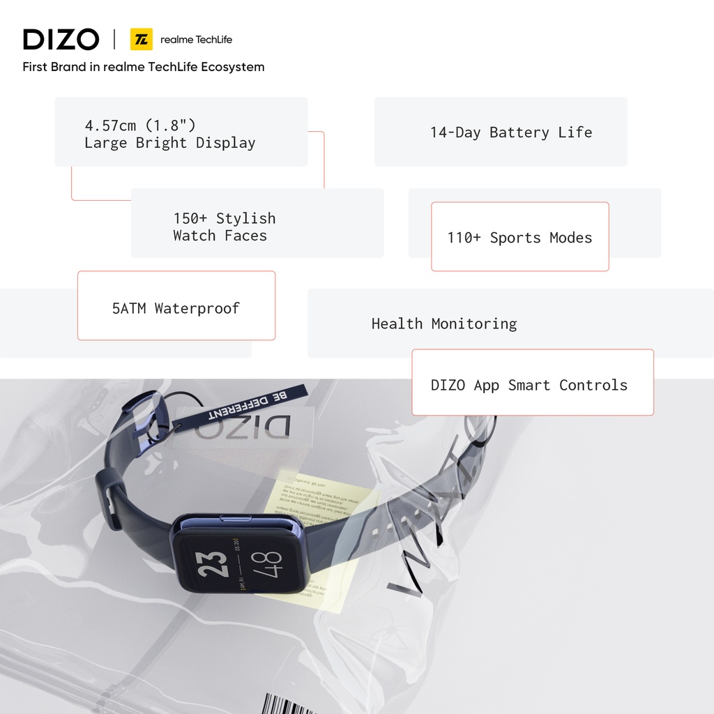 DIZO Watch D 1.8 inch Dynamic display with 550nits brightness (by realme techLife) Blue color