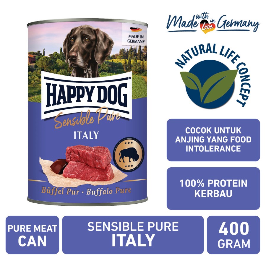 HAPPY DOG  kalengan SENSITIVE PURE BUFFALO ITALY 400g makanan basah