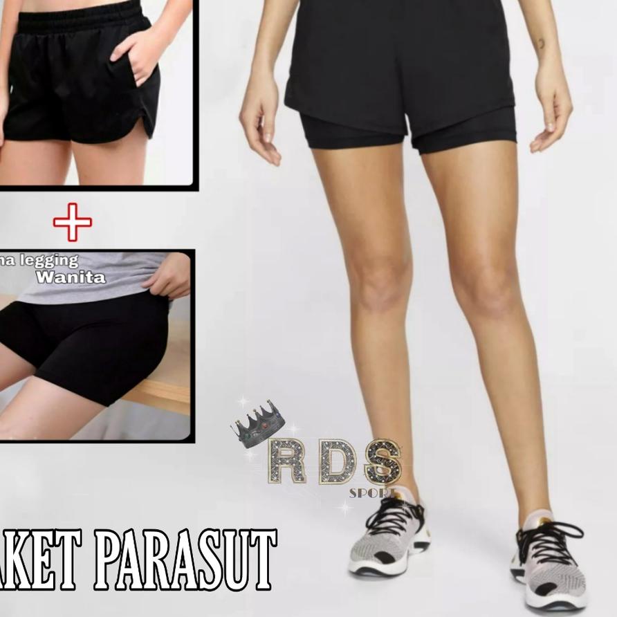 Terlaris Paket Celana Parasut Wanita / Celana Pendek Parasut + Legging Pendek Perempuan / Celana Par