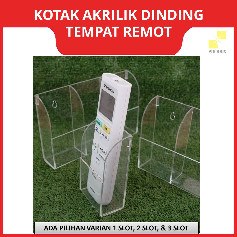 AKRILIK TEMPAT PENYIMPANAN REMOT AC/TV GANTUNG - KOTAK ACRYLIC DISPLAY WADAH REMOT 3 SLOT - RAK DINDING AKRILIK REMOTE CONTROL HOLDER