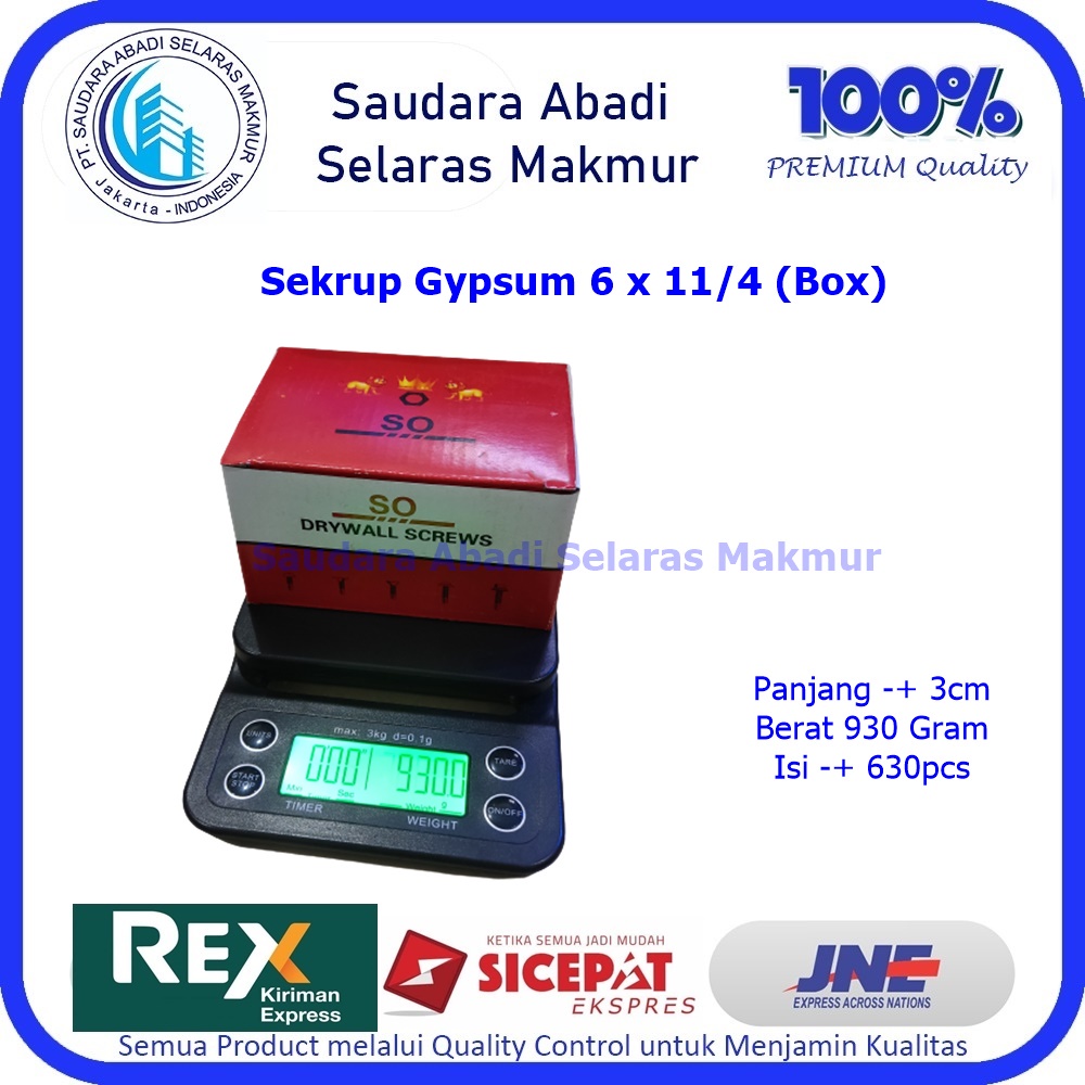 Sekrup Gypsum / Skrup Gypsum 6x11/4 SO (1 Box)