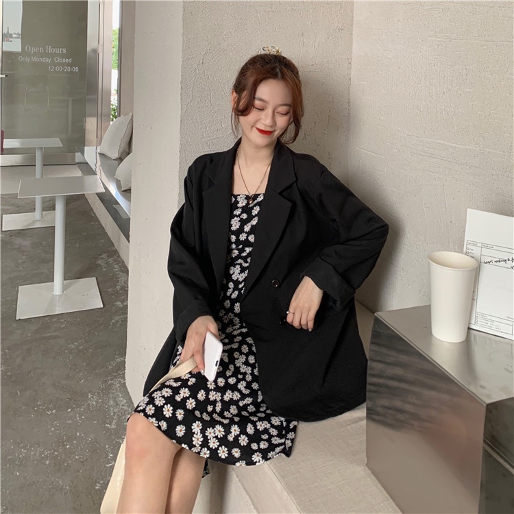 EUNII Blazer Wanita Jaket Lengan Panjang Kasual Wanita Korean Style