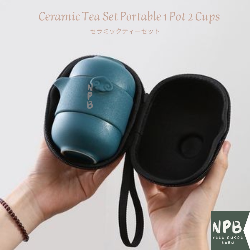 Ceramic Tea Set Portable 1 Pot 2 Cups Travel With Bag - Set TeaPot Cup