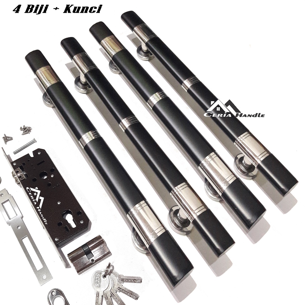 Hendel Pintu Minimalis 45 cm - Gagang Pintu 2 Set Kunci - Pegangan Pintu Kayu Jati Kuputarung 4 Gaga