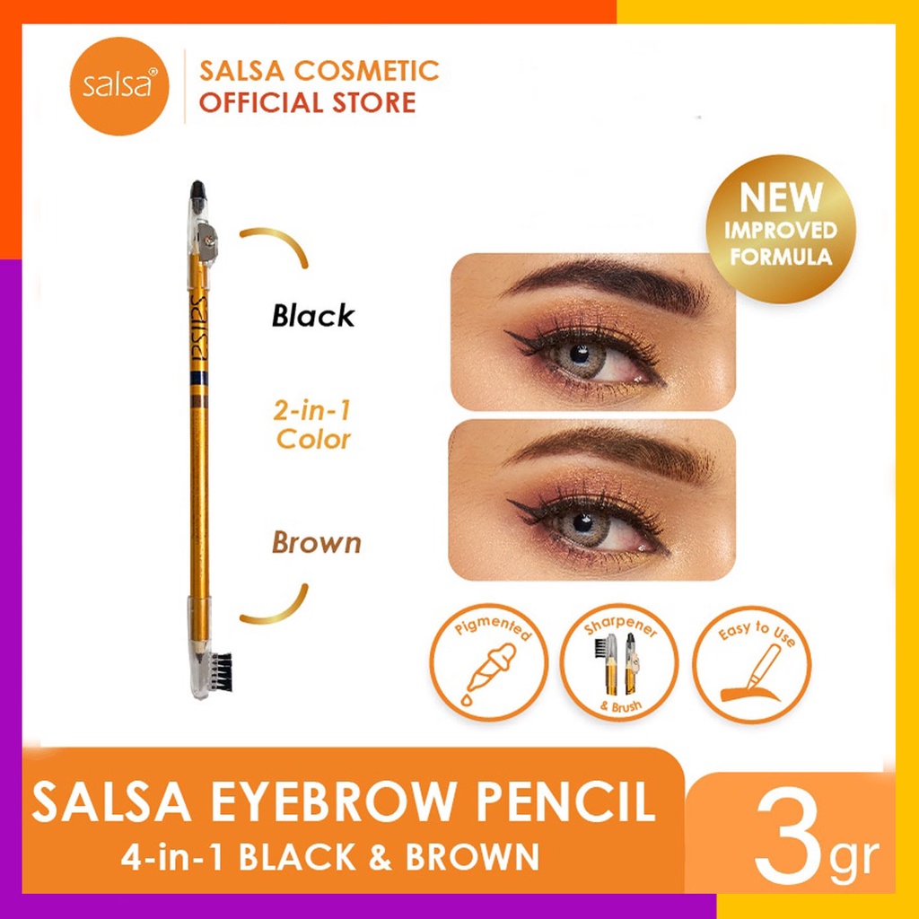 (GOLD) SALSA Eyebrow Guru - Pensil Alis 4in1 (Brown, Black, Serutan, Sikat)