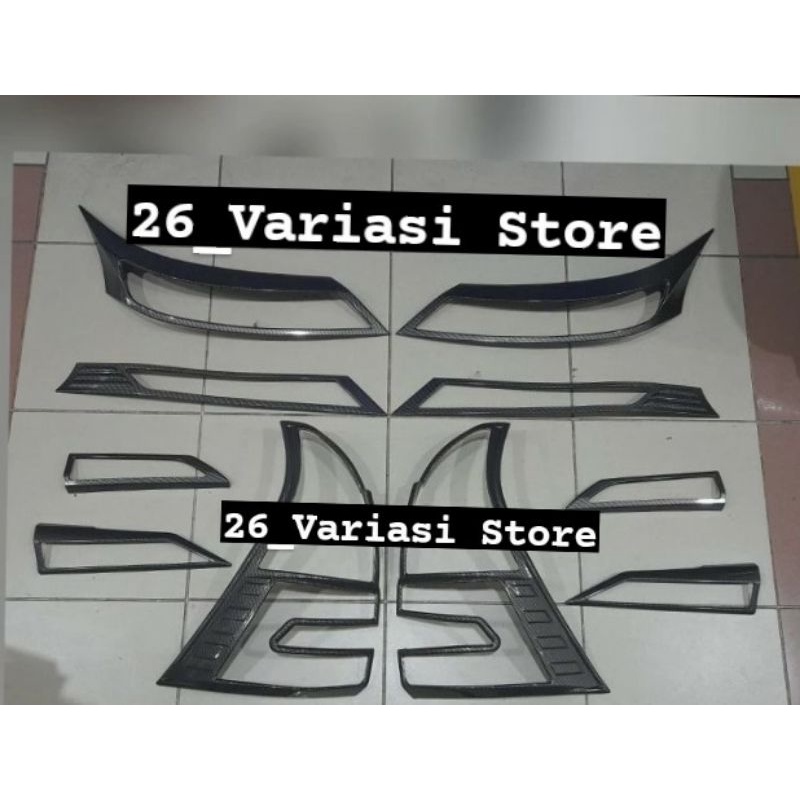 PAKET Garnish Lis Lampu Depan Belakang All New Avanza Xenia Veloz 2019-2021 Carbon
