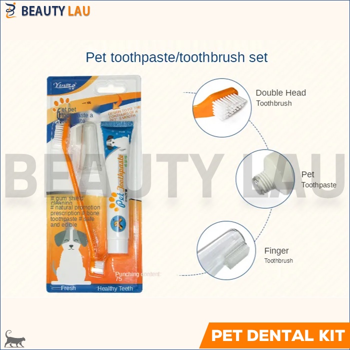 1SET SIKAT ODOL PASTA GIGI KUCING ANJING PET DENTAL GEL PET TOOTHBRUSH  TOOTHPASTE