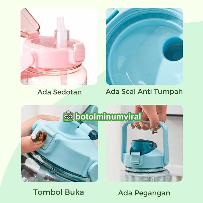 Botol Minum Viral 2 Liter Tritan Tiktok Murah Motivasi Waktu Stiker