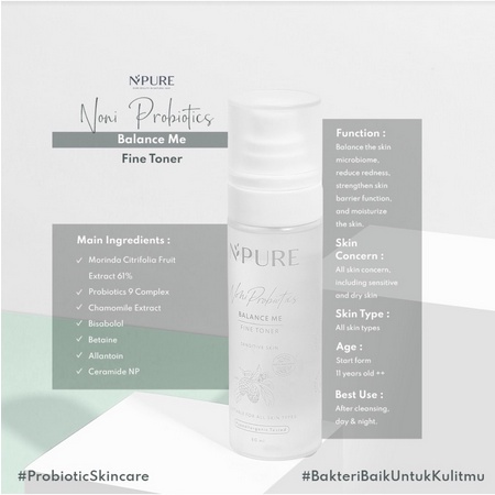 NPURE Paket Wajah NONI Probiotics (Sensitive Skin Series) | Cleanser | Toner | Moisturizer | Serum | Ampoule