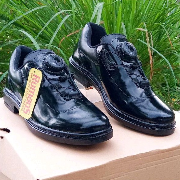 Rumaos black formal Tali putar sepatu PDH kulit kilap premium