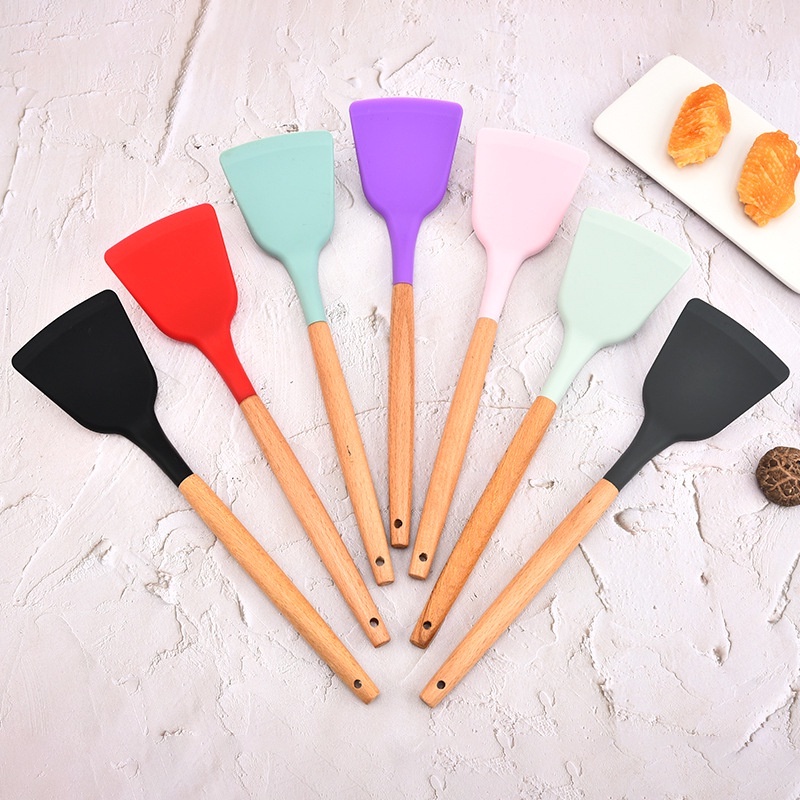 Spatula Sodet Gagang Kayu Spatula Silikon Peralatan Dapur Silikon