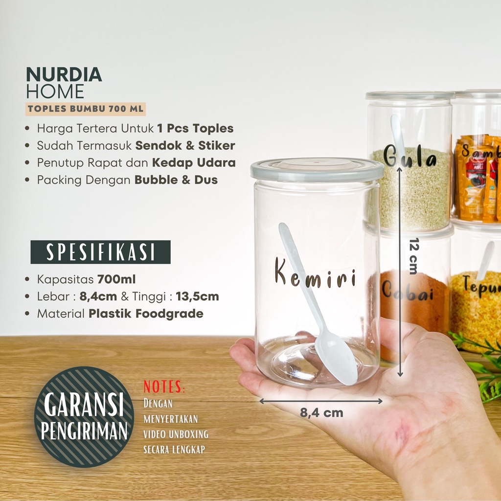 Toples Bumbu Dapur 700 ml Nurdia Home (Tempat bumbu dapur / Wadah bumbu dapur / Botol bumbu) - J05