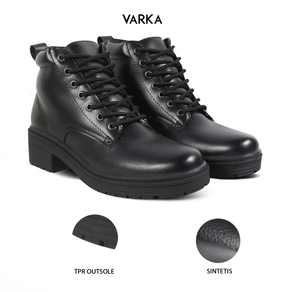 Sepatu Boots Wanita V 1961 Brand Varka Sepatu kulit sintetis Casual Semi Formal Kuliah Kerja Hangout Warna Hitam