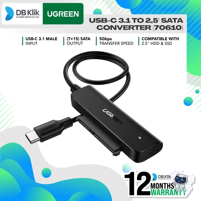 Adapter UGreen USB-C to SATA Kabel For 2.5&quot; (70610)- Converter HDD SSD
