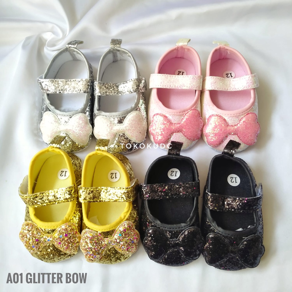 Sepatu Bayi Prewalker Perempuan 0-12 Bulan Baby Shoes Shoe Cewek 0-12 month murah A01 Glitter Bow