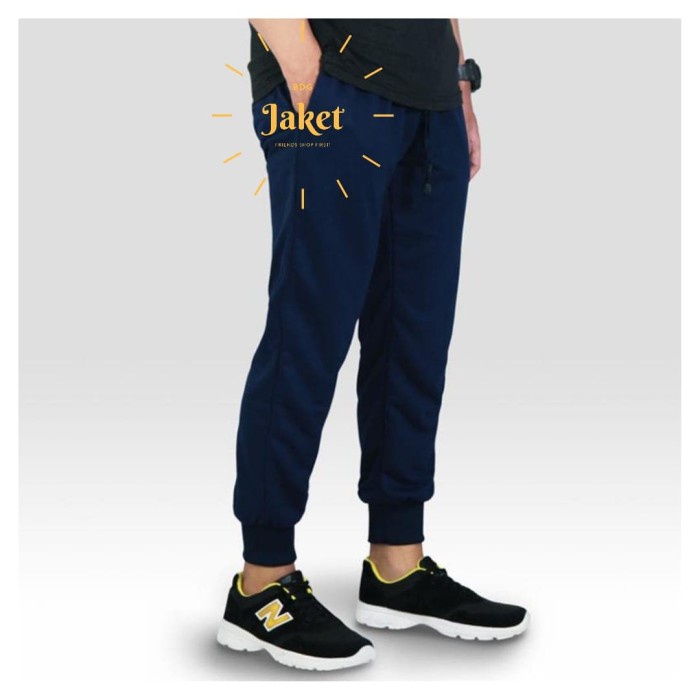Celana Joger Pria Panjang Jogger Pants Training Running Gym Navy - Navy, M-L (Z8U3) Sweatpants Longg