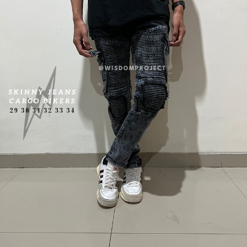 WISDOM | BLACK STONE | CELANA CARGO JEANS SKINNY BIKERS PRIA STRETCH | PREMIUM SOFTJEANS