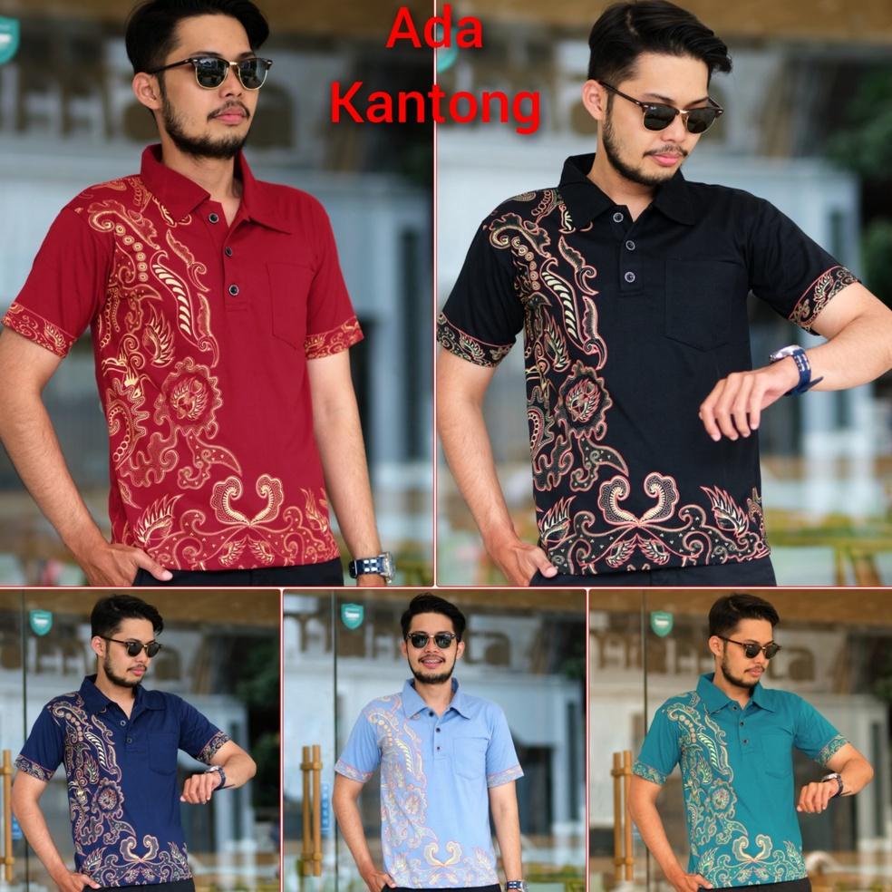 SPECIAL PRICE RED SKULL Kaos Kerah Polo Katun Batik Daun Solo Ada Kantong