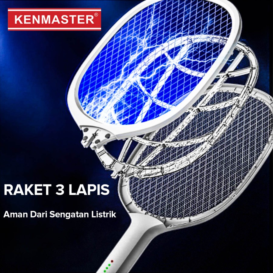 Kenmaster Raket Nyamuk + Senter Magic Blue LED