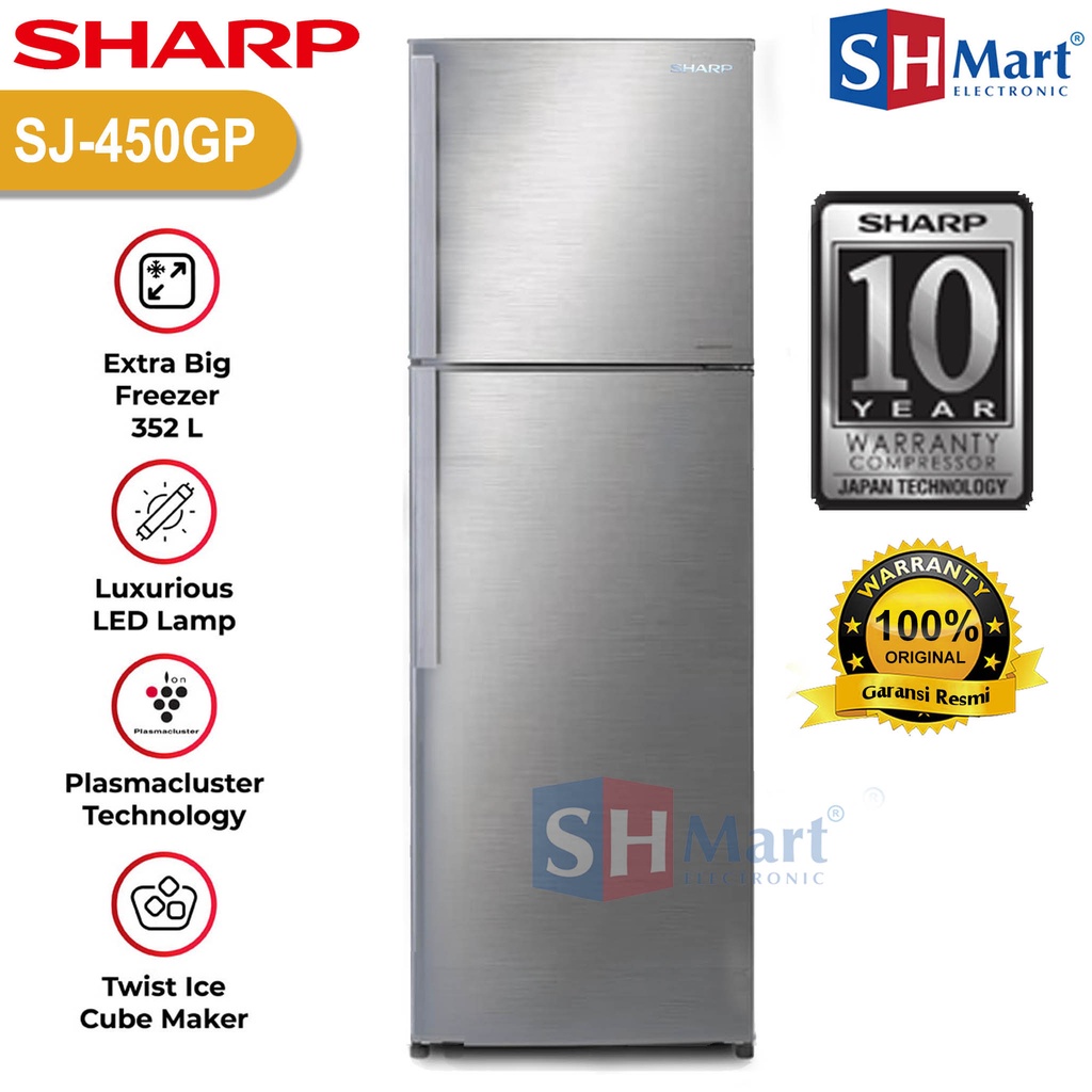 KULKAS SHARP 2 PINTU JUMBO SJ-450GP KAPASITAS 249 LITER NO FROST LOW WATT SJ450GP GARANSI RESMI